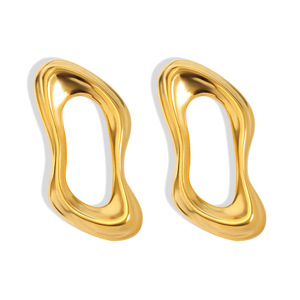 Nouveaux bijoux de mode 18k plaqué géométrique forme ovale irrégulière boucles d'oreilles en acier inoxydable femmes pas de décoloration étanche boucles d'oreilles - Product Image 1