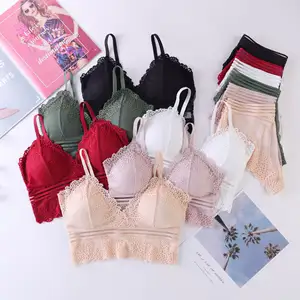 Sexy Girls Lace Bralette & Brief Set Embroidery Lace Bra Panty Set Triangle Bra Wire Free Padded Bra Underwear Set Bikini