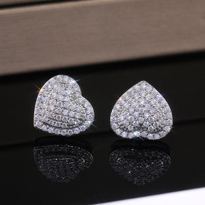 Boucles d'oreilles en or blanc avec diamants taillés en forme de cœur pour femmes, style romantique de mariage, couleur G, bijoux en diamants naturels - Product Image 3