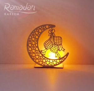 Decorazioni Ramadan Eid Mubarak, Luna Crescente in Legno <span class=keywords><strong>con</strong></span> LED, Candele LED, Targa in Legno, Pendente da Appendere, Perfetto per l'<span class=keywords><strong>Islam</strong></span> - Product Image 2