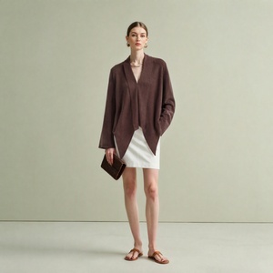Soft 100% Wool Open Front <strong>Waterfall</strong> Collar Long Sleeve Women <strong>Cardigan</strong> for Autumn Office Wear - Product Image 1