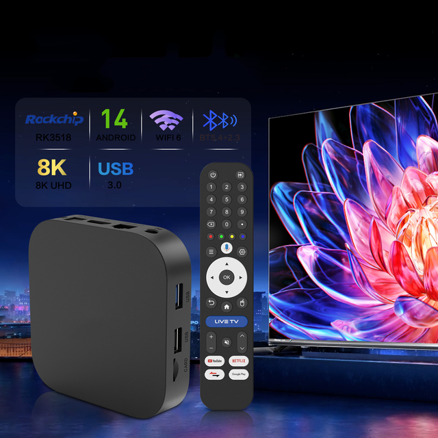 Ihomelife YSE-3518 4K HD Streaming Set-Top Box RK3518 Android 14 Dual-Band Wi-Fi Voice Remote 2GB 16GB Home Android TV BOX