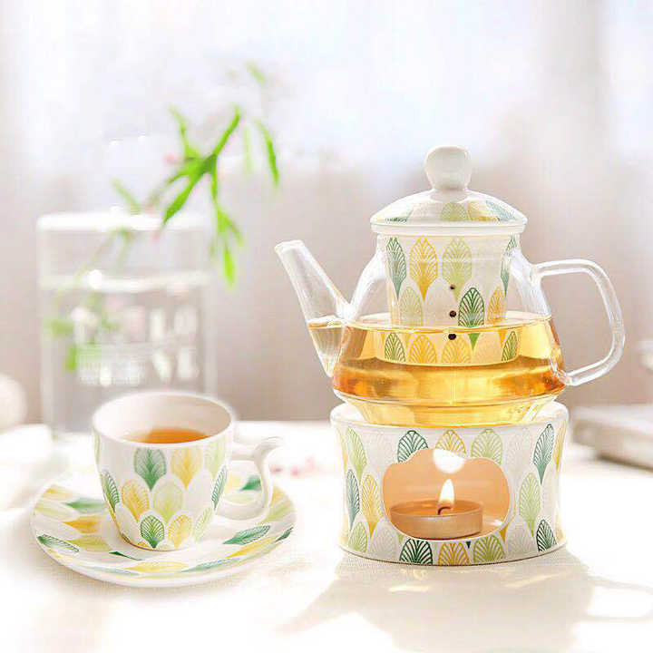 Porcelain Tea Set with Teapot Glass Tea Pot and Ceramic Cup Sets 80ml Coffee Tea Cup and Saucer with Flower Design