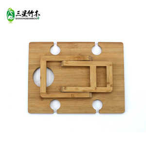 <b>Bamboo</b> and wood folding leg 5-hole wine picnic tray, cocktail tray, <b>bamboo</b> outdoor portable mini picnic <b>table</b> - Product Image 3