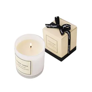 Оптовая продажа, современные роскошные белые Ароматические соевые свечи с индивидуальными этикетками, ароматические свечи с деревянной крышкой и подарочной коробкой
