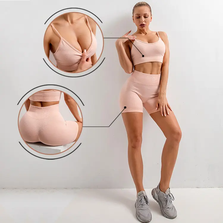Custom Logo Workout Clothing Yoga Suit Butt Lift Leggings Shorts Sport Bra Top Active Wear Set Women Gym Fitness Yoga Sets