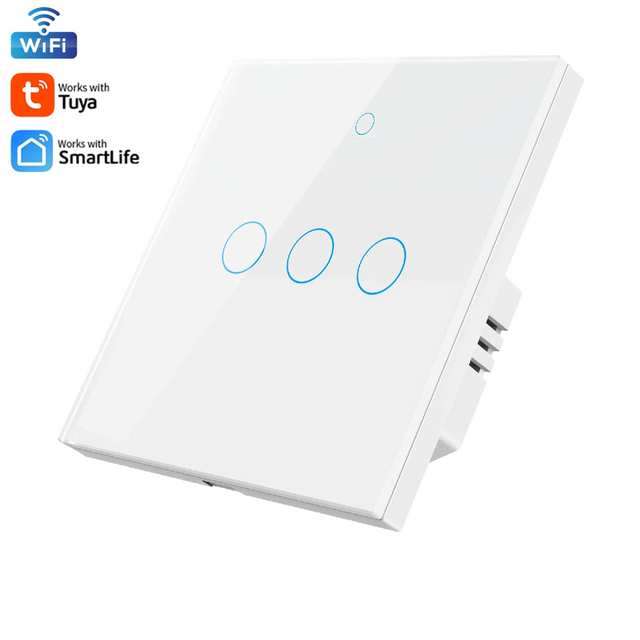OEM WiFi Light Switch UK/EU Hot Sale Tempered Glass Touch Panel Wall Switch Supports App Remote Control Smart Life 10A Max RF433