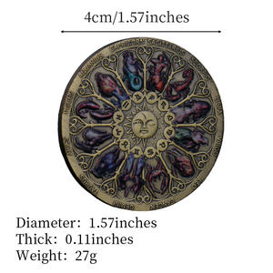 주식 조디악 기념 동전-아연 합금 골동품 소장품 12 별자리 점성술 휠 디자인 - Product Image 6