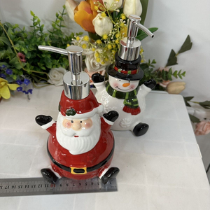 Botella de loción de cerámica navideña, botella de repuesto desinfectante, lindas decoraciones para el hogar, dispensador de baño, forma de muñeco de nieve de Santa - Product Image 4