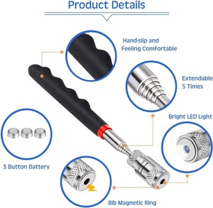 Herramienta magnética telescópica con luz LED, se extiende hasta 25 pulgadas, capacidad de elevación de 8 libras, imán blindado, mango de agarre suave - Product Image 6
