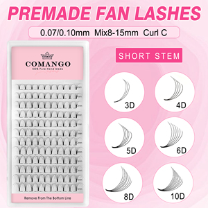 अल्ट्रा ब्लैक 3 डी 4 डी 5 डी 6 डी 8 0.07 8 डी 10d 0.07 शॉर्ट स्टेम लैश निजी लेबल पूर्वनिर्मित वॉल्यूम प्रशंसक पलक एक्सटेंशन एक्सटेंशन - Product Image 2