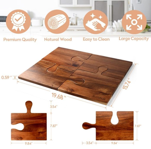 Ensemble de 4 planches à découper en bois d'acacia de haute qualité, grandes planches à charcuterie avec poignées en puzzle, planches à découper - Product Image 2