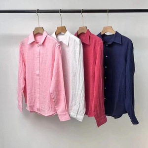 Yiwu fabbrica all'ingrosso proprio logo personalizzato cotone <span class=keywords><strong>lino</strong></span> camicie da <span class=keywords><strong>donna</strong></span> camicette e camicie tinta unita camicetta estate <span class=keywords><strong>donna</strong></span> - Product Image 1
