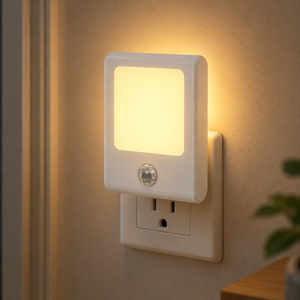 ไฟกลางคืนแบบเสียบปลั๊ก LED รุ่นคลาสสิคทรงสี่เหลี่ยมพร้อมเซ็นเซอร์ตรวจจับความเคลื่อนไหวจากโรงงาน OEM แสงสีขาวอบอุ่น 2700K สำหรับใช้ภายในอาคารเพื่อความปลอดภัย - Product Image 1