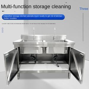 حوض غسيل خضروات تجاري من الفولاذ المقاوم للصدأ للمصانع والكافتيريات، خزانة بتصميم سعة كبيرة ومواد سميكة، متوفر بتصميم فردي أو مزدوج - Product Image 2