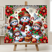 Peinture Diamant 5D Complète : Famille de Bonhommes de Neige de Noël et Poinsettia – Cadeau de Noël, Décoration Maison, Kit d'Art DIY