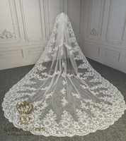 QUEENS GOWN Luxe Ivoire Une Couche Sequin Dentelle Voile Élégant À La Main Applique Voile De Mariage De Mariée Avec Peigne À Cheveux