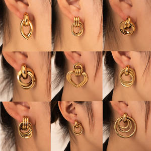 تصميم جديد عصري أزياء النساء والمجوهرات بالجملة أقراط بالجملة مختلطة خمر 18 قيراط مطلية بالذهب أقراط ستانلس ستيل هندسية - Product Image 1