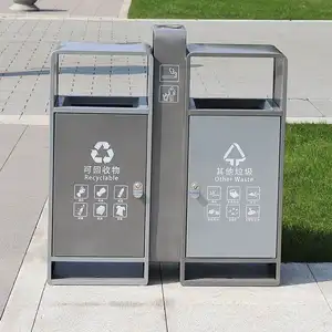Stainless Steel Double Sorting Recycling Bin For Outdoor Square Gardens And Malls