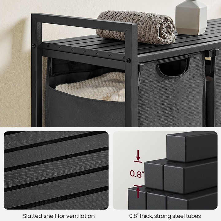 Factory Custom Hot-selling Laundry Basket Foldable Metal Oxford Cloth Storage 3 Pull-Out Removable Bags Basket Laundry
