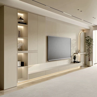 Meuble TV pour salon, panneau mural en bois grainé, écran rétroéclairé LED, niche, étagère en métal, ensemble de meubles flottants