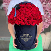 Boîtes d'emballage florales rondes de luxe en velours floqué pour bouquets de roses, personnalisables avec votre propre logo