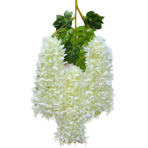 <b>Artificial</b> Wisteria Flowers Single Branch Silk Flower Wedding Decoration Ceiling Garden Decor White Floral Vines - Product Image 1