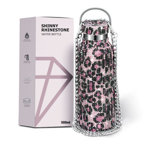 Customized Diamond Silver Glitter Bling Wide Mouth Double Wall Portable Office Stainless Water Bottle - Product Image 1