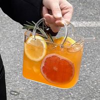 Gobelet en verre élégant en forme de sac fourre-tout avec paille, tasse transparente créative résistante à la chaleur pour pique-nique, bureau, fête, vaisselle esthétique