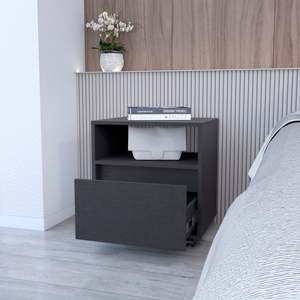 Wenge 1 Drawer Nightstand With <b>Open</b> Shelf And Wheels For Bedroom <b>Storage</b> - Product Image 2