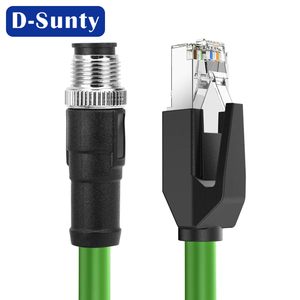D-sunty SFTP CAT6 Industrial M12 <b>RJ45</b> Male Female 8-Conductor Solid Copper <b>Cable</b> 1Gbps 250MHz Nickel Plated PVC 100m - Product Image 2