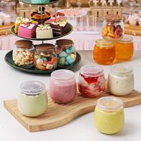 7 oz stoples kaca Yogurt puding wadah kaca nikmat stoples madu 7 oz kaca kecil stoples dengan PE tutup untuk hadiah DIY rempah-rempah
