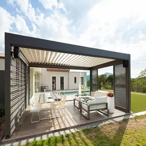 现代花园生物气垫架电动百叶窗屋顶套件露台室外铝百叶窗铝生物气垫架
