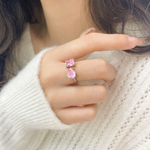 925 Sterling Zilveren Statement Openingsringen Met Roze Zirkoon Lab Diamant Trendy Geometrische Sieraden Voor Vrouwen Voor Bruiloften - Product Image 3