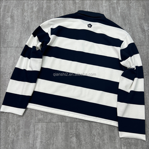 Polo Qianshi in Cotone Termico con Stampa Vintage, Ricami Oversize e Colletto a Revers, T-Shirt a Maniche Lunghe a Righe Stile Rugby con Bottoni da Uomo - Product Image 6