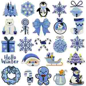 Nuevo parche termoadhesivo bordado de verano, lindo, azul, de Papá Noel, hombre de jengibre, pingüino, campana de nieve para decoración - Product Image 1