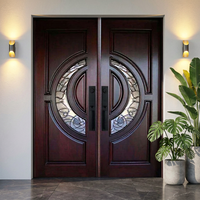 Porte d'entrée résidentielle en bois avec verre latéral, serrure intelligente sans clé à double sécurité ZS Custom Villa