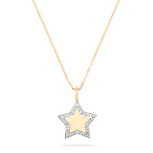 Joyería Fina <span class=keywords><strong>collares</strong></span> de plata de ley 925 collar de disco de estrella Pave de dos tonos - Product Image 1