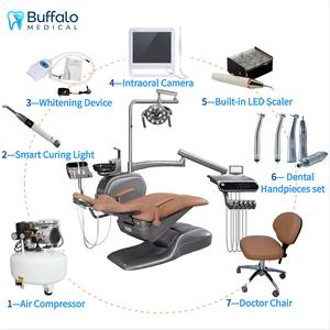 Fauteuil dentaire Buffalo avec moteur <span class=keywords><strong>Linak</strong></span>, dossier métallique, commande au pied 9 positions, panneau tactile, boîte latérale rotative à 90 degrés, bicolore - Product Image 1