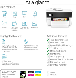 Impresora Multifuncional a Color de Formato Ancho <span class=keywords><strong>HP</strong></span> <span class=keywords><strong>OfficeJet</strong></span> <span class=keywords><strong>Pro</strong></span> <span class=keywords><strong>7740</strong></span> con Impresión Inalámbrica, Compatible con Alexa (G5J38A) Blanca/Negra - Product Image 5