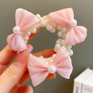 Chouchous élastiques en caoutchouc pour enfant, perles, nœud, fleurs, chouchous, mode fille, queue de cheval, 2022 - Product Image 6