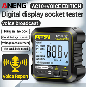ANENG AC10+ Testeur de prises avec diffusion vocale, détecteur de circuits de mise à la terre et de phase pour prises US/EU - Product Image 1