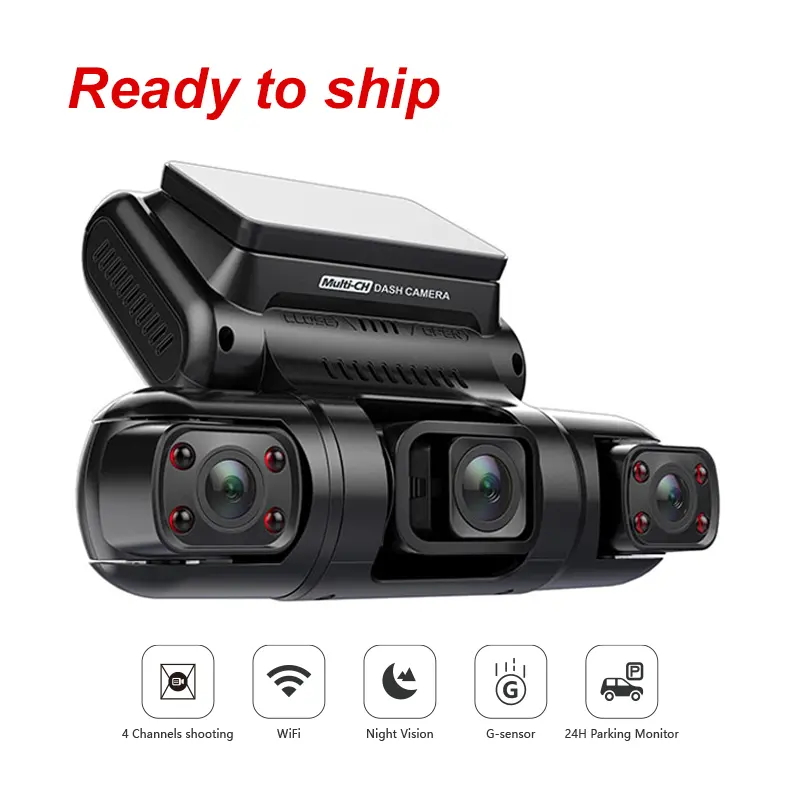 4 máy ảnh 2K + 1080P + 1080P Dashcam được xây dựng trong Wifi GPS IR tầm nhìn ban đêm xe máy ảnh Dash cam cho xe ô tô