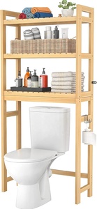 Homykic Estante de <span class=keywords><strong>Baño</strong></span> de Bambú de 3 Niveles, Organizador de Inodoro con 3 Ganchos, Independiente, Fácil Montaje, Almacenamiento, Espacio Pequeño - Product Image 2