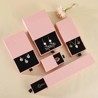 Emballage de bijoux à tiroir de luxe avec logo personnalisé boîte à bijoux en papier rose bague boucle d'oreille bracelet collier