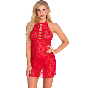 Lingerie érotique <span class=keywords><strong>grande</strong></span> <span class=keywords><strong>taille</strong></span> pour <span class=keywords><strong>femme</strong></span>, pyjama en dentelle transparente, jupe à bretelles élastiques dos nu - Product Image 5