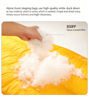 Sac de couchage en duvet de canard pour adulte, taille personnalisée, couleur personnalisée, poids ajustable, pour trekking et alpinisme, vente en gros, usine chinoise