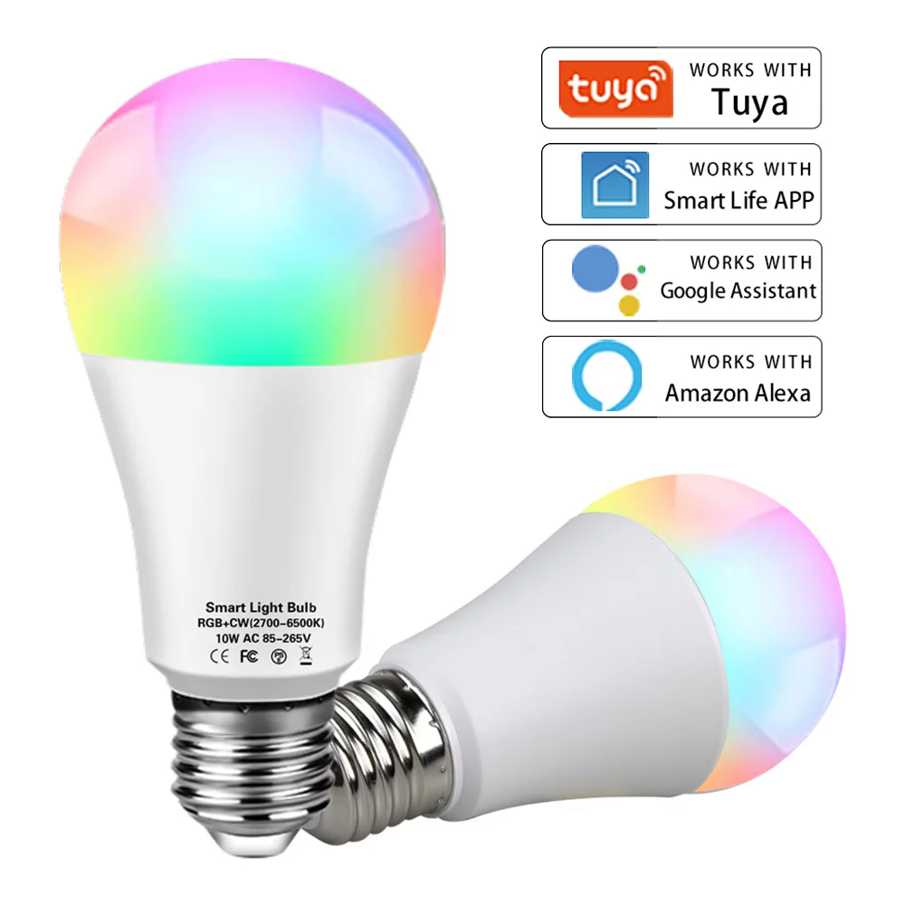 Tuyaスマート電球アプリコントロール2700K-6500KRGBCWCCTスマート電球GoogleHome 9W E26 E27 B22 A60 LED Tuyawifiスマートライフバルブ