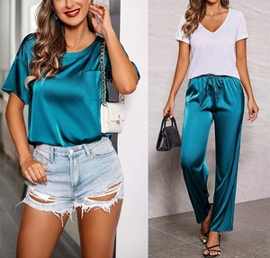 Designer de luxo cor sólida Satin Silk Sleepwear Set personalizado Mulheres - Product Image 6