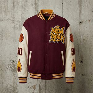 Chaqueta de Béisbol OEM y Chaqueta Bomber Personalizada con Bordado, Chaqueta Letterman de Lana y Cuero en Dos Tonos, Estilo Urbano para Hombre - Product Image 2